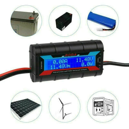 Analizador de voltímetro y amperímetro LCD con monitor digital de 200 A CC para batería RC y energía solar