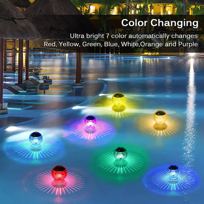 Lámpara flotante LED solar para exteriores, para jardín, estanque, piscina, giratoria, con cambio de color RGB