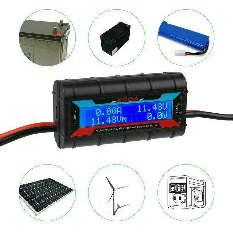 Analizador de voltímetro y amperímetro LCD con monitor digital de 200 A CC para batería RC y energía solar