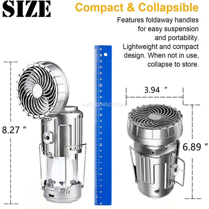 6 in 1 Portable Camping Solar Lantern With Fan